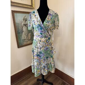 NWT Easter Spring Floral Wrap Dress 12P Petite London Times Garden Party